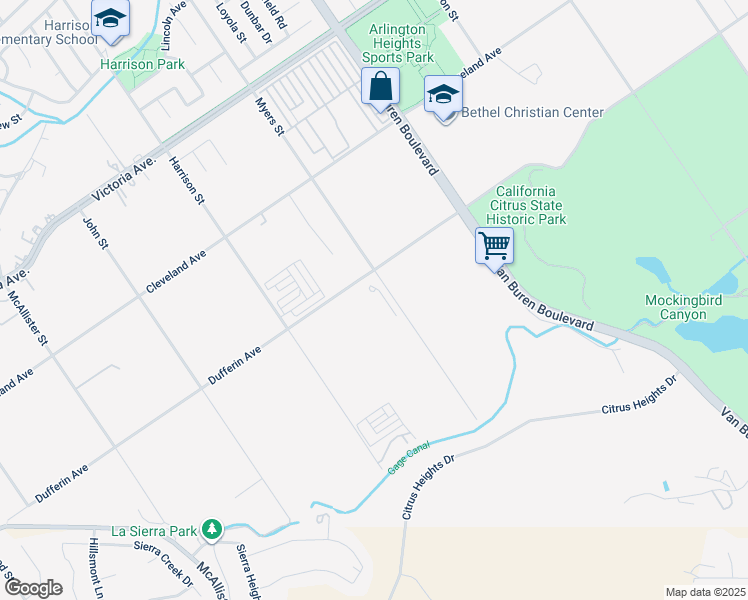 map of restaurants, bars, coffee shops, grocery stores, and more near 9710 Dufferin Avenue in Riverside