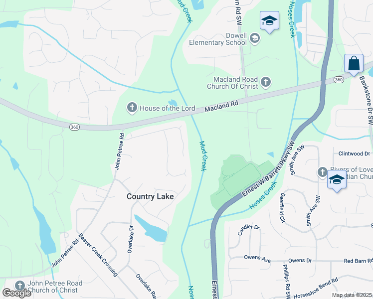 map of restaurants, bars, coffee shops, grocery stores, and more near 3070 Staglin Drive in Powder Springs