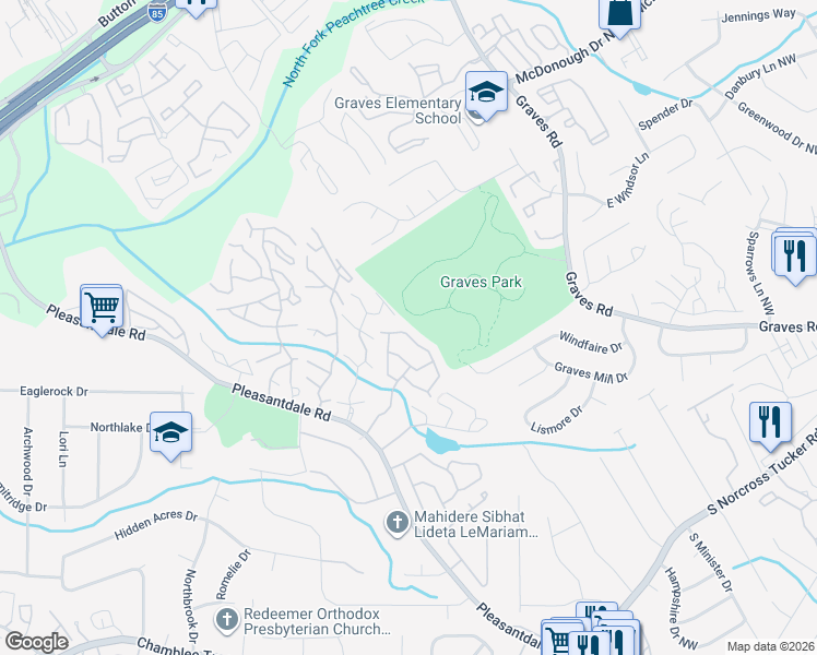 map of restaurants, bars, coffee shops, grocery stores, and more near 4010 Hancock Circle in Atlanta