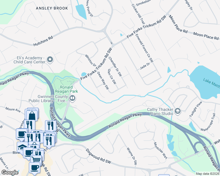 map of restaurants, bars, coffee shops, grocery stores, and more near 804 Dean Way Southwest in Lawrenceville