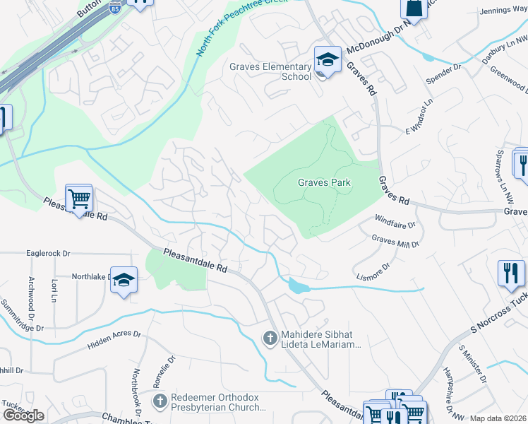 map of restaurants, bars, coffee shops, grocery stores, and more near 3559 Pleasantbrook Village Lane in Atlanta
