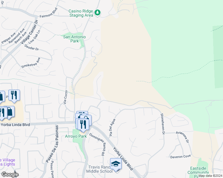 map of restaurants, bars, coffee shops, grocery stores, and more near in Yorba Linda