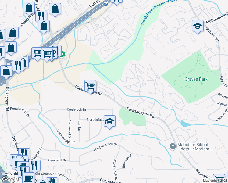map of restaurants, bars, coffee shops, grocery stores, and more near 1000 Pleasantdale Crossing in Atlanta