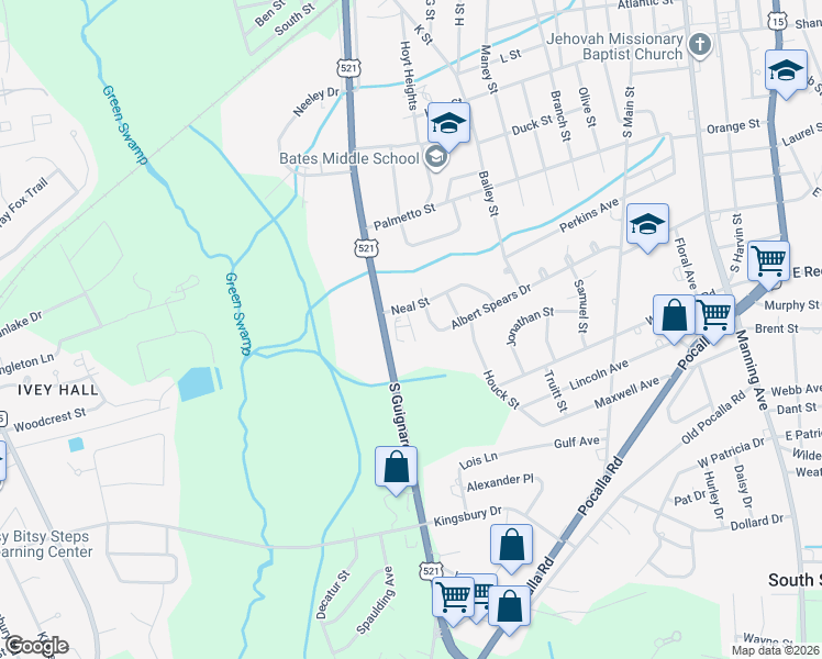 map of restaurants, bars, coffee shops, grocery stores, and more near 855 South Guignard Drive in Sumter