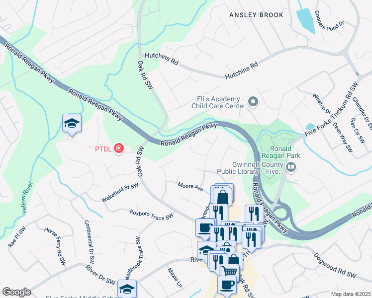 map of restaurants, bars, coffee shops, grocery stores, and more near 2976 Matthew Lane in Lawrenceville