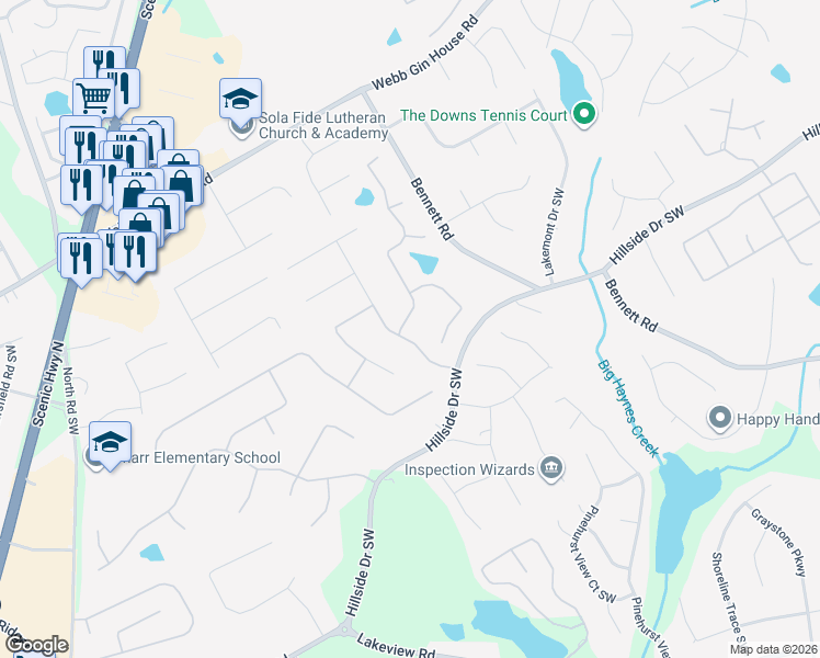 map of restaurants, bars, coffee shops, grocery stores, and more near 1630 Hatteras Trail in Grayson