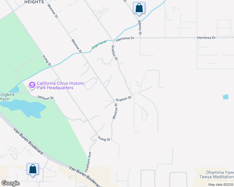 map of restaurants, bars, coffee shops, grocery stores, and more near 1508 Gratton Street in Riverside