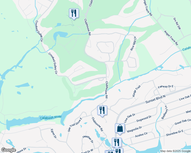 map of restaurants, bars, coffee shops, grocery stores, and more near 114 Crooked Gulley Circle in Sunset Beach