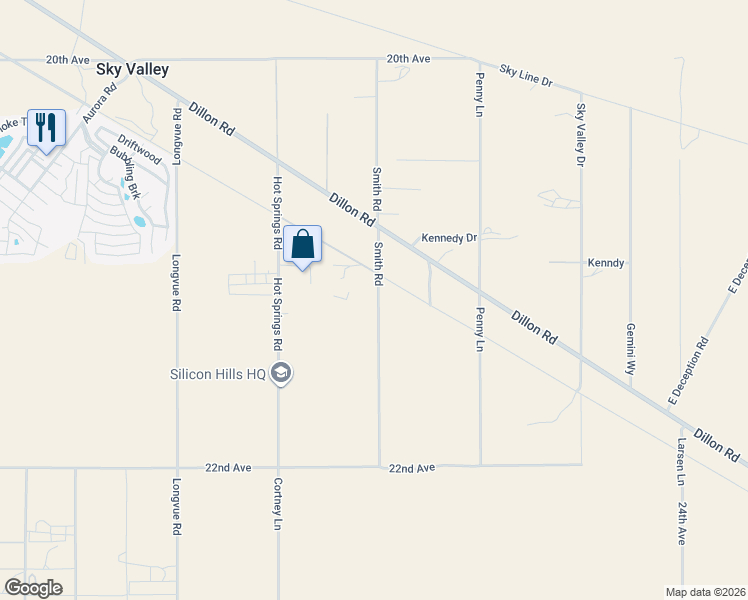 map of restaurants, bars, coffee shops, grocery stores, and more near 21211 Smith Road in Desert Hot Springs