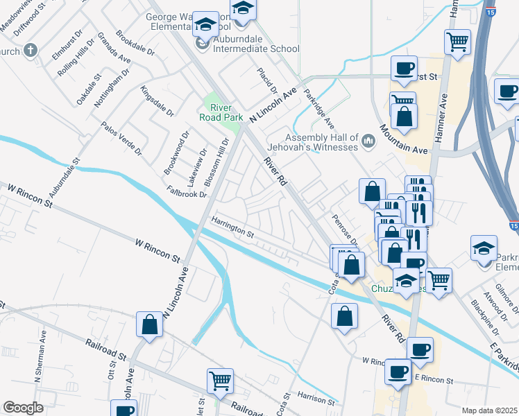map of restaurants, bars, coffee shops, grocery stores, and more near 929 Pinecone Drive in Corona