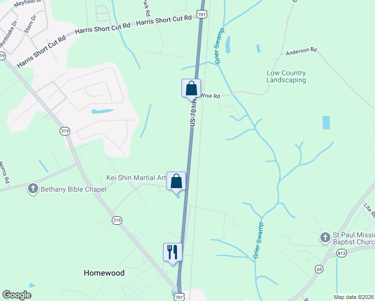 map of restaurants, bars, coffee shops, grocery stores, and more near 3663 U.S. 701 in Conway