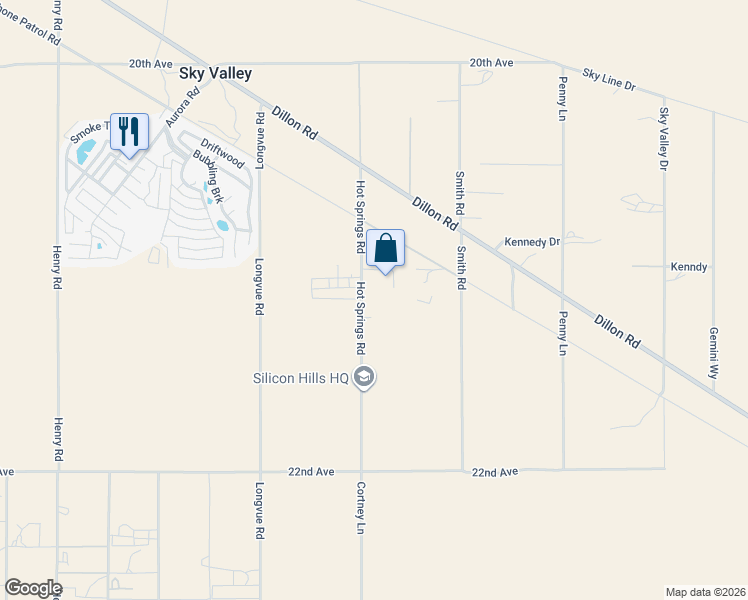map of restaurants, bars, coffee shops, grocery stores, and more near 21130 Hot Springs Road in Desert Hot Springs