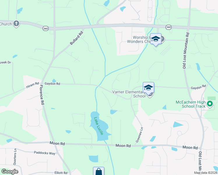 map of restaurants, bars, coffee shops, grocery stores, and more near 2290 Noelle Place in Powder Springs