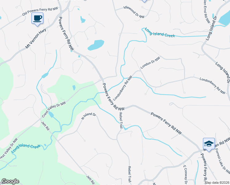 map of restaurants, bars, coffee shops, grocery stores, and more near 715 Londonberry Road Northwest in Atlanta