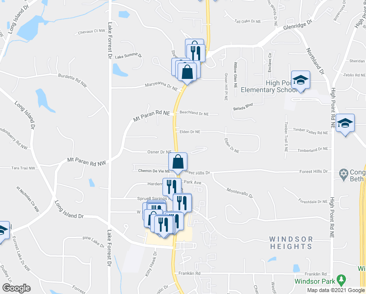 map of restaurants, bars, coffee shops, grocery stores, and more near 5137 Roswell Road Northeast in Atlanta