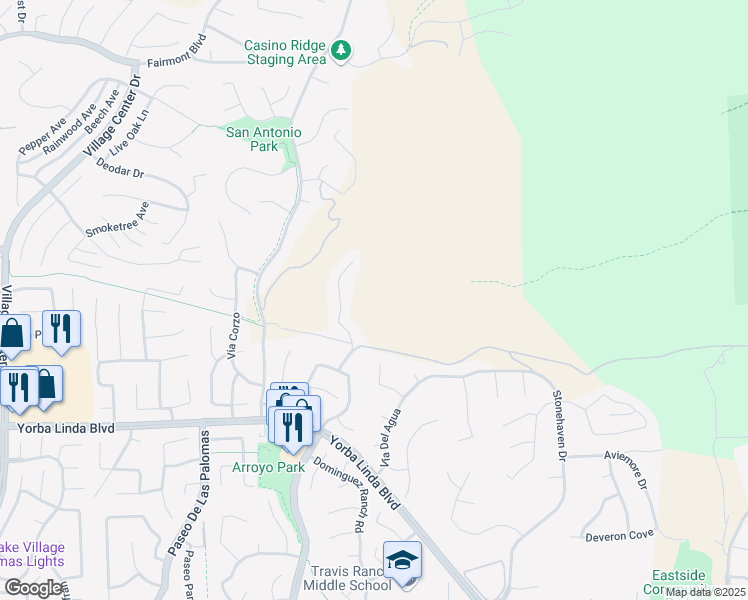 map of restaurants, bars, coffee shops, grocery stores, and more near North Ridgeline Road in Orange