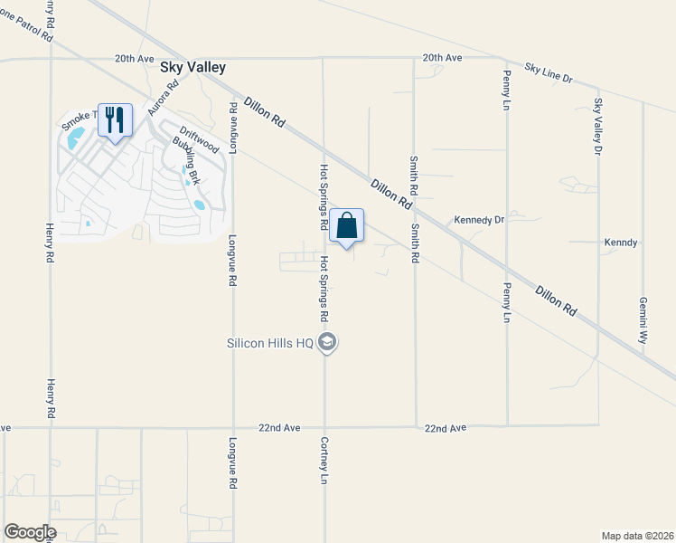map of restaurants, bars, coffee shops, grocery stores, and more near 21130 Hot Springs Road in Desert Hot Springs