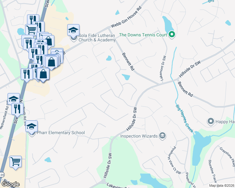 map of restaurants, bars, coffee shops, grocery stores, and more near 1630 Hatteras Trail in Grayson