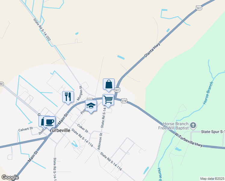 map of restaurants, bars, coffee shops, grocery stores, and more near 1220 U.S. 301 in Turbeville