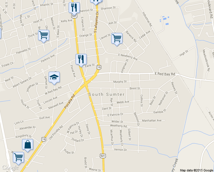 map of restaurants, bars, coffee shops, grocery stores, and more near 35 Brent Street in Sumter