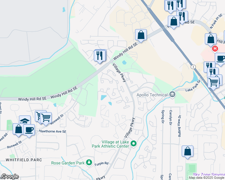 map of restaurants, bars, coffee shops, grocery stores, and more near 66 Middleton Court in Smyrna