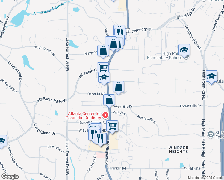 map of restaurants, bars, coffee shops, grocery stores, and more near 5153 U.S. 19 in Sandy Springs