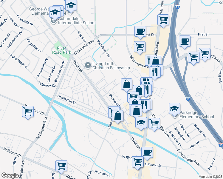 map of restaurants, bars, coffee shops, grocery stores, and more near 931 Rebecca Way in Corona