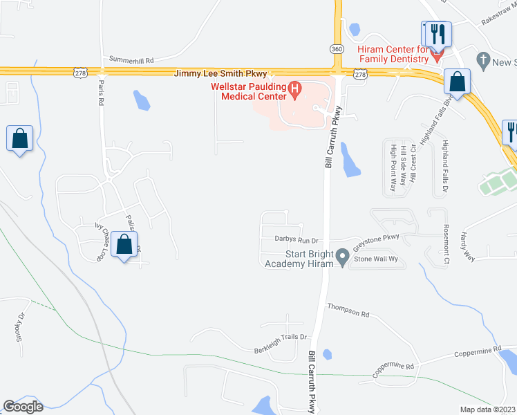 map of restaurants, bars, coffee shops, grocery stores, and more near 130 Darbys Run Court in Hiram