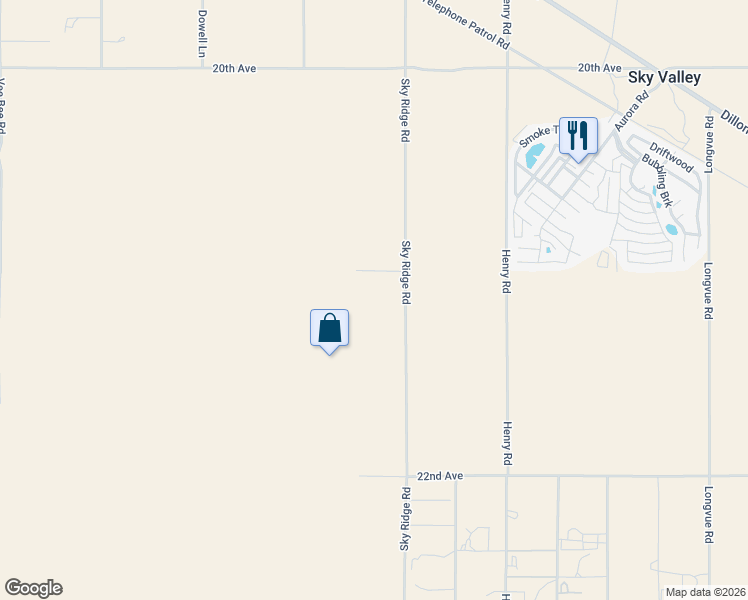 map of restaurants, bars, coffee shops, grocery stores, and more near Sky Ridge Road in Riverside County
