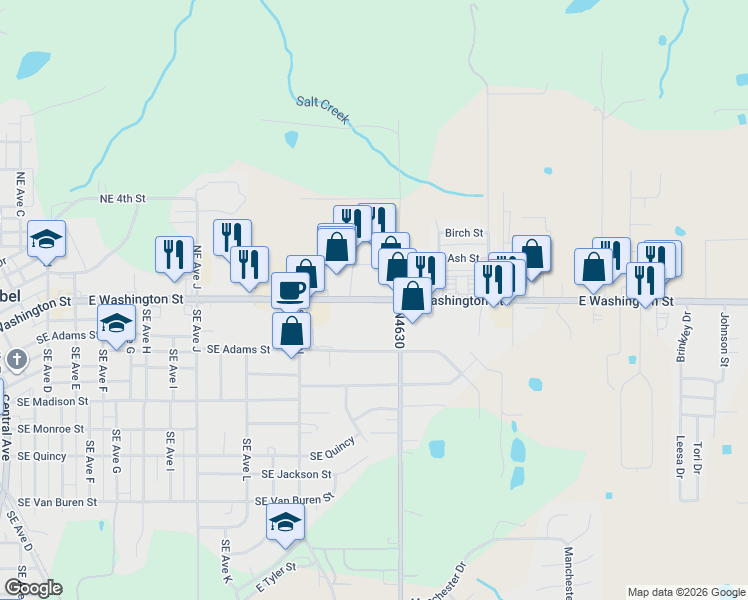 map of restaurants, bars, coffee shops, grocery stores, and more near 1404 Southeast Washington Street in Idabel