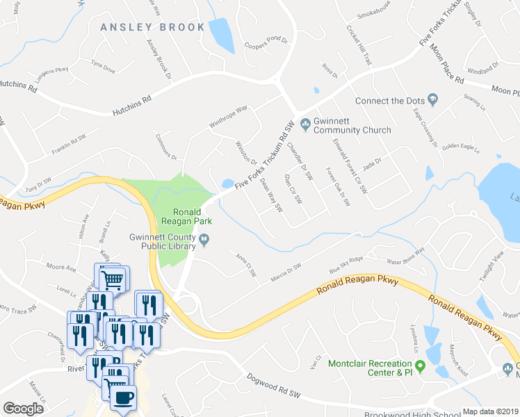 map of restaurants, bars, coffee shops, grocery stores, and more near 766 Catherine Drive Southwest in Lawrenceville