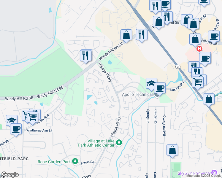 map of restaurants, bars, coffee shops, grocery stores, and more near 1800 Lake Park Drive in Smyrna