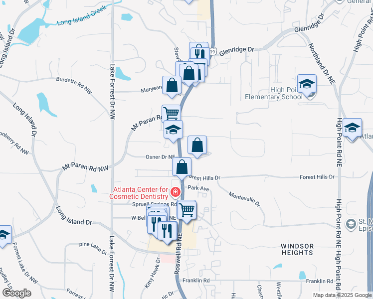 map of restaurants, bars, coffee shops, grocery stores, and more near 5153 U.S. 19 in Sandy Springs