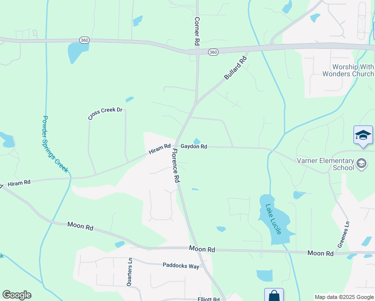 map of restaurants, bars, coffee shops, grocery stores, and more near 5331 Hiram Road in Powder Springs