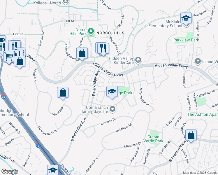 map of restaurants, bars, coffee shops, grocery stores, and more near 909 Heron Drive in Corona