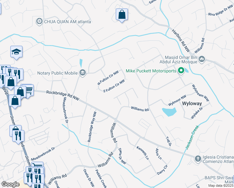map of restaurants, bars, coffee shops, grocery stores, and more near 5787 Brooklyn Lane in Norcross