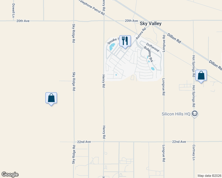 map of restaurants, bars, coffee shops, grocery stores, and more near 74565 Dillon Road in Desert Hot Springs