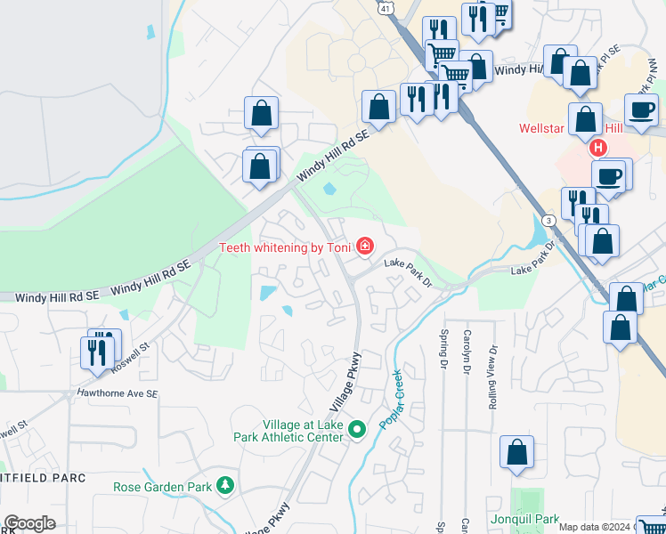 map of restaurants, bars, coffee shops, grocery stores, and more near 1800 Lake Park Drive in Smyrna