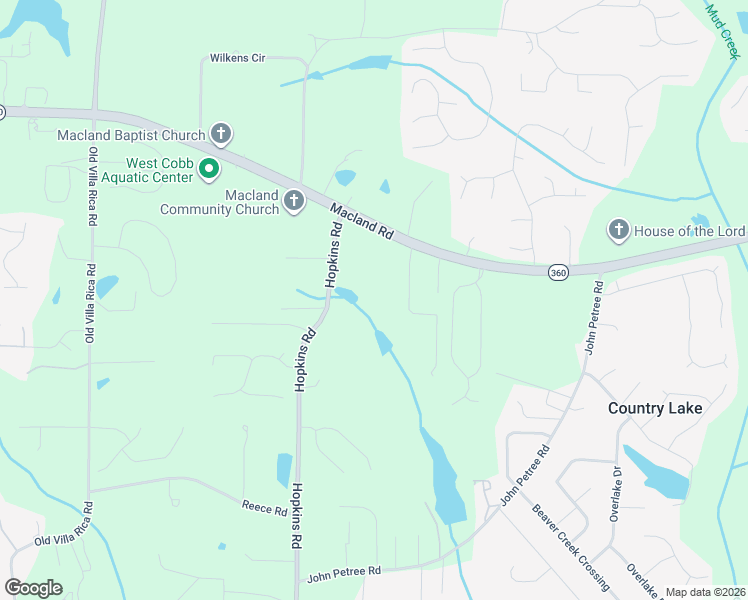 map of restaurants, bars, coffee shops, grocery stores, and more near 2373 Hopkins Road in Powder Springs
