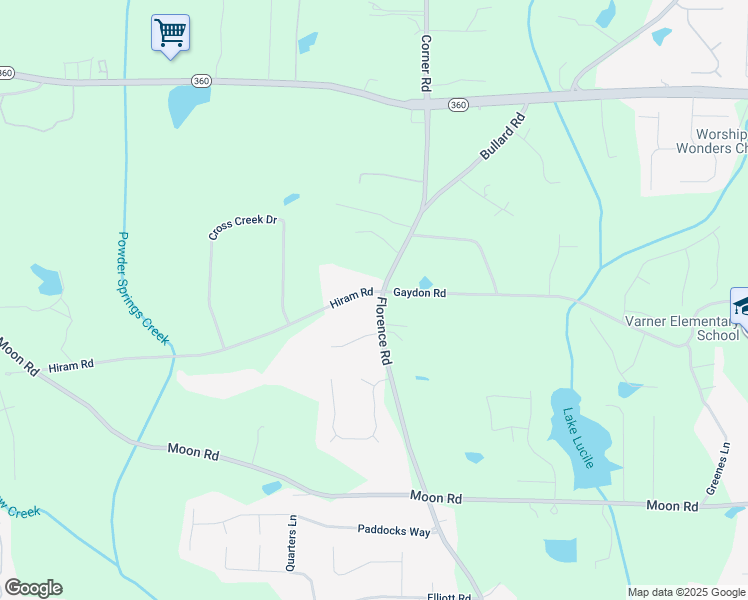 map of restaurants, bars, coffee shops, grocery stores, and more near 5331 Hiram Road in Powder Springs