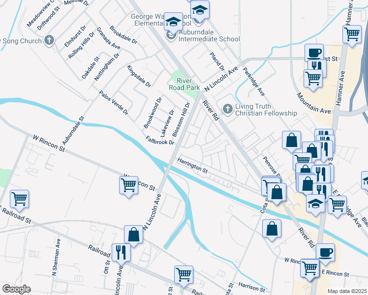 map of restaurants, bars, coffee shops, grocery stores, and more near 1567 Willowcreek Drive in Corona