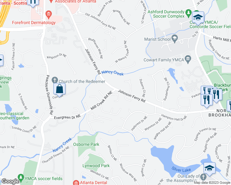 map of restaurants, bars, coffee shops, grocery stores, and more near 3541 High Grove Way in Atlanta