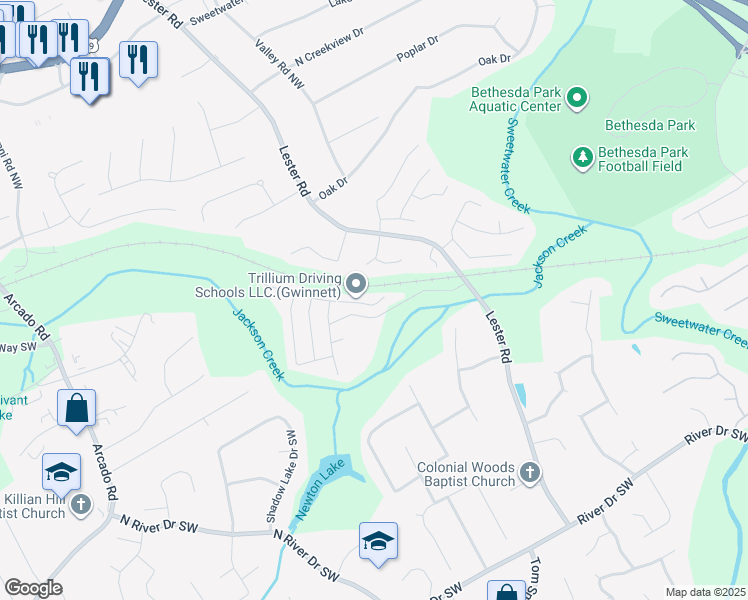 map of restaurants, bars, coffee shops, grocery stores, and more near 3775 Jackson Shoals Court Southwest in Lawrenceville