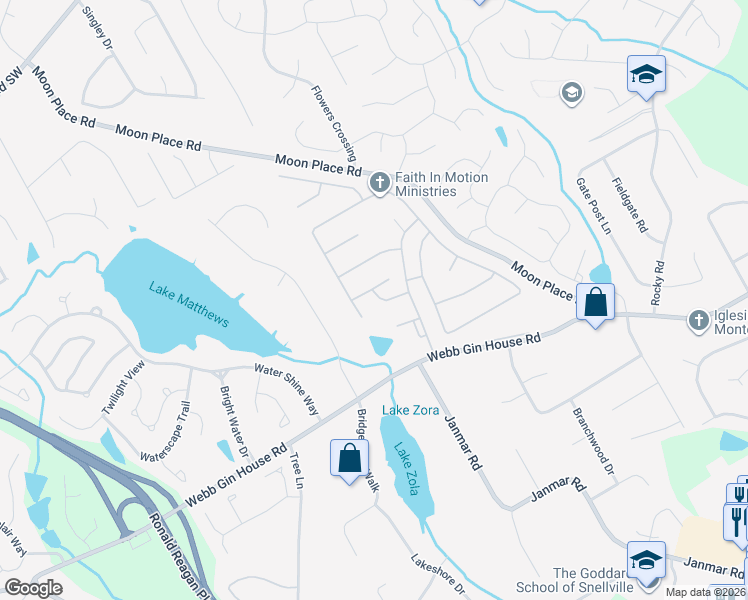 map of restaurants, bars, coffee shops, grocery stores, and more near 2120 Vicarage Lane in Snellville