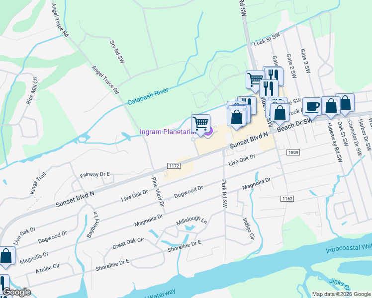 map of restaurants, bars, coffee shops, grocery stores, and more near 1791 Queen Anne in Sunset Beach