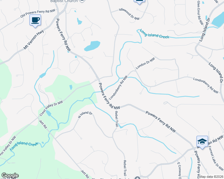 map of restaurants, bars, coffee shops, grocery stores, and more near 715 Londonberry Road Northwest in Atlanta
