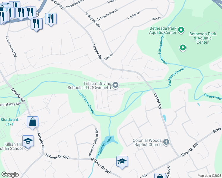 map of restaurants, bars, coffee shops, grocery stores, and more near 3865 Jackson Shoals Court Southwest in Lawrenceville