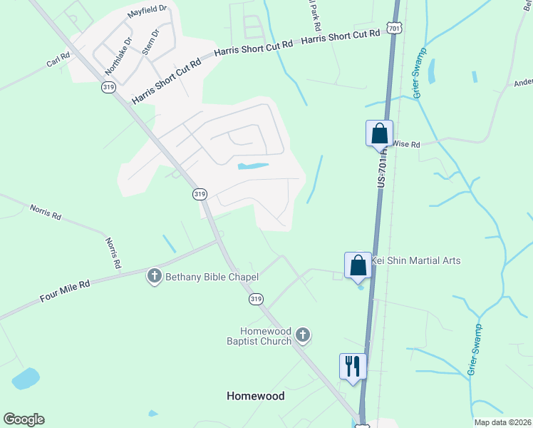 map of restaurants, bars, coffee shops, grocery stores, and more near 3438 Amber Nicole Road in Conway