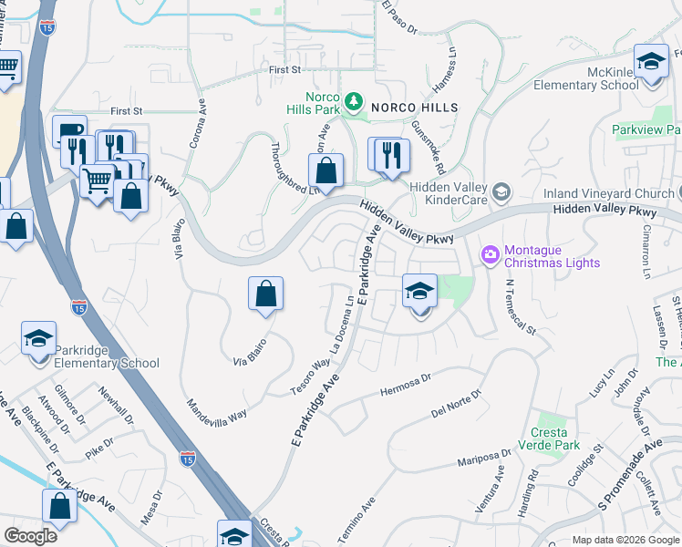 map of restaurants, bars, coffee shops, grocery stores, and more near 1255 La Tremolina Lane in Corona