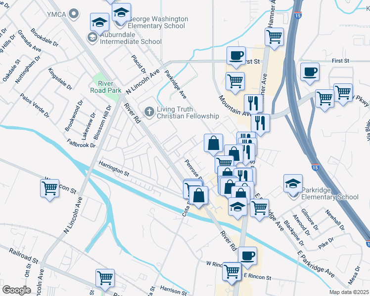 map of restaurants, bars, coffee shops, grocery stores, and more near 912 Redhead Lane in Corona